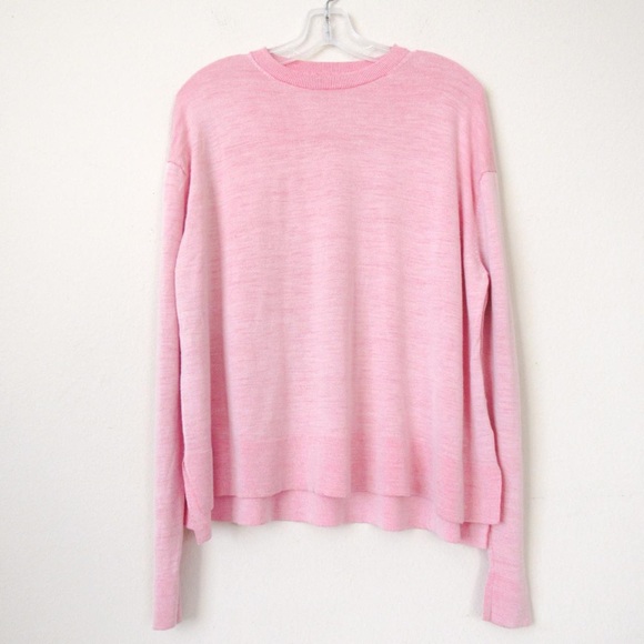 ACNE STUDIOS Blush Pink Finola Two Tone Merino Wool Crewneck Pullover Knit-M - Picture 2 of 4